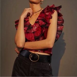 Red and Black Backless Ruffled Crop Top